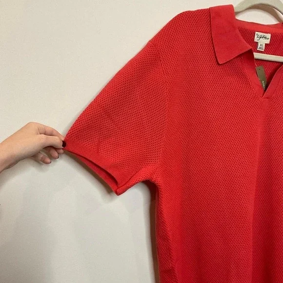 J. Crew Men's Red Short-sleeve cotton mesh-stitch johnny-collar sweater-polo NWT - Picture 3 of 7